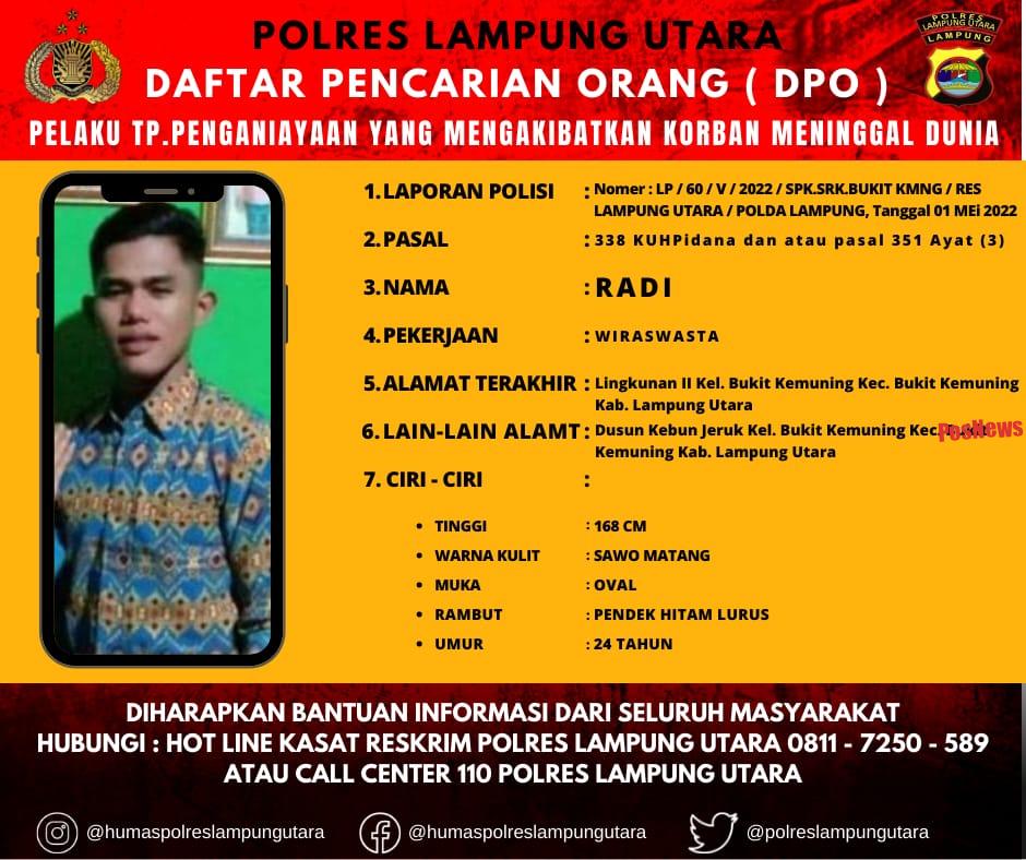 Polres Lampung Utara Terbitkan DPO Terhadap Pelaku Pembunuhan Di Bukit Kemuning